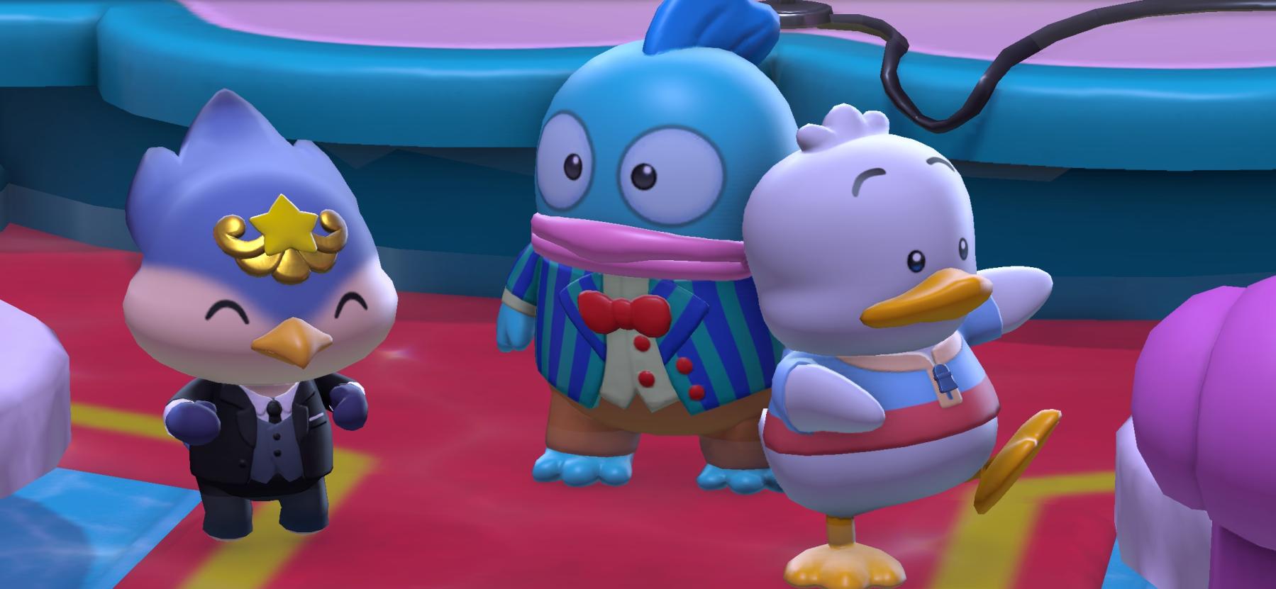 Screenshot of Player, Hangyodon and Pekkle in the Comedy Club at Rainbow Reef